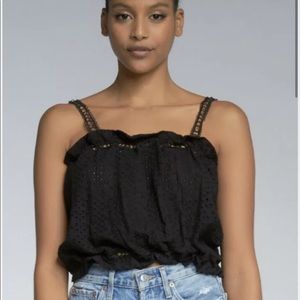 Elan Black Eyelet Tank Top Size M NWT #c7